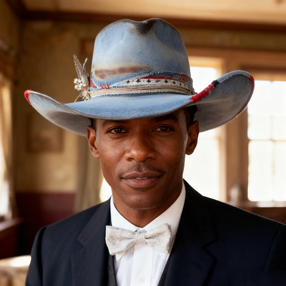 Sky Blue Solid Wool Felt Western Cowboy Hat with Feather Trim - Wide Brim Unisex for all-Occasion Hat Suitable for Men & Women, Western Events, Rodeo, Christmas Gift - Durable Fiber Cowboy Hat