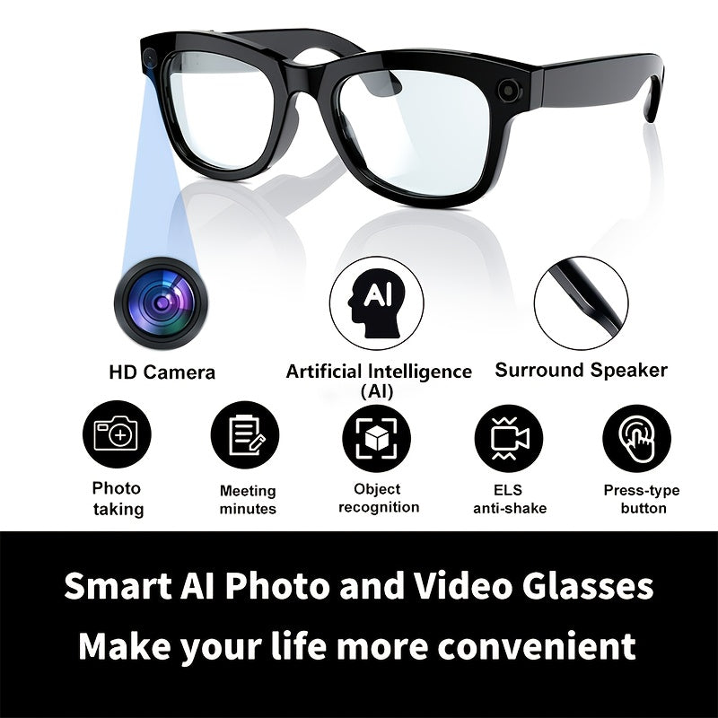 1080P Video Glasses with Real-Time Translation, 160 Languages, High-Definition Audio & 4K Motion Recording, Noise Reduction, Wireless Call, Wireless, Magnetic Charging - USB Rechargeable for TV, Mobile Phones, Laptops, Cyclin
