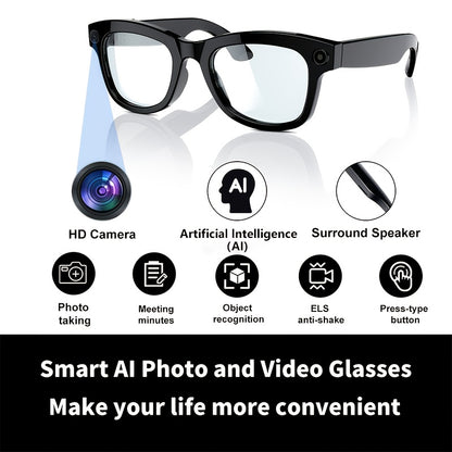 1080P Video Glasses with Real-Time Translation, 160 Languages, High-Definition Audio & 4K Motion Recording, Noise Reduction, Wireless Call, Wireless, Magnetic Charging - USB Rechargeable for TV, Mobile Phones, Laptops, Cyclin