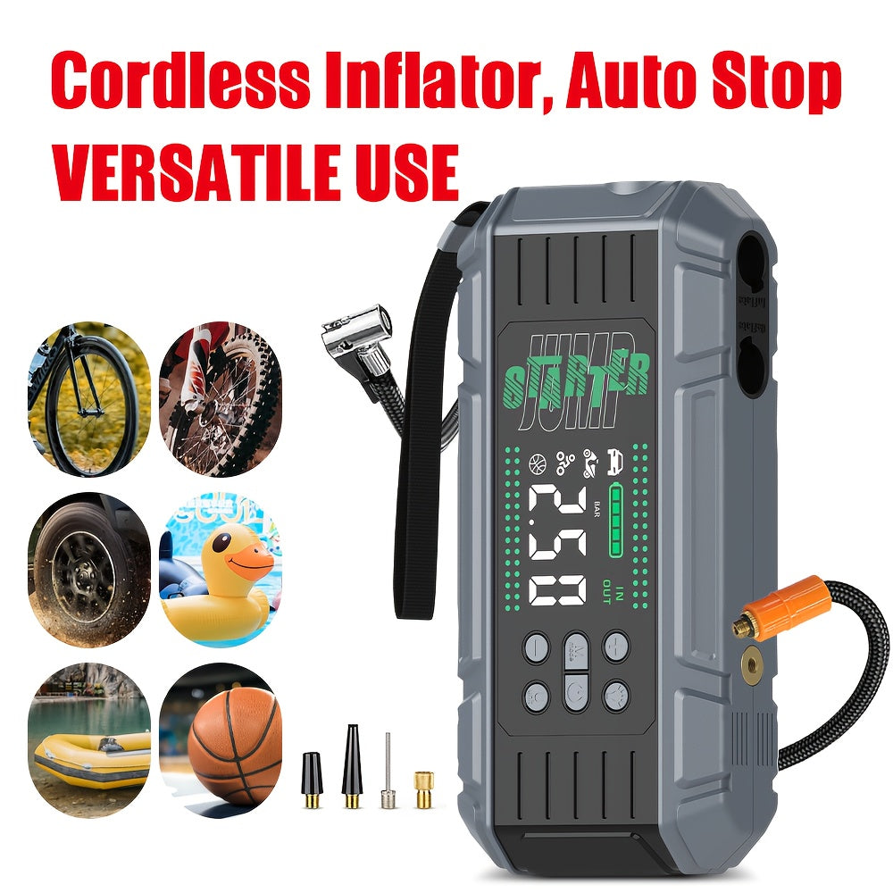 9000A Jump Starter with Air Compressor, 12V Battery Jump Starter for All Gas & 2.11gal Diesel Engines. 6in 1 Multifunctional Jump Starter Battery Pack with Digital Tire Inflator, Blower Pump, PD65W Fast Technology Input & Out