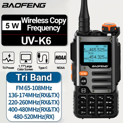 1/2 Packs Baofeng UV-K6 Walkie Talkie Air Band Radio TYPE-C K6 Charge 2600mAh UHF VHF DTMF FM NOAA Wireless Frequency Two Way Radio