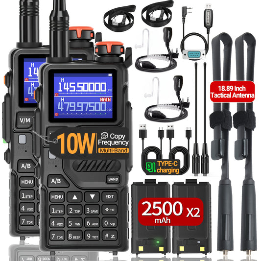 2Pack BAOFENG Ham Radio K5Plus 10W Handheld Long Range Rechargeable NOAA Weather Radio Portable 5RM UV-K5 Two Way Radio Copy Frequency Walkie Talkie for Adults WithType-C Charging for Camping Hiking Biking Climbing
