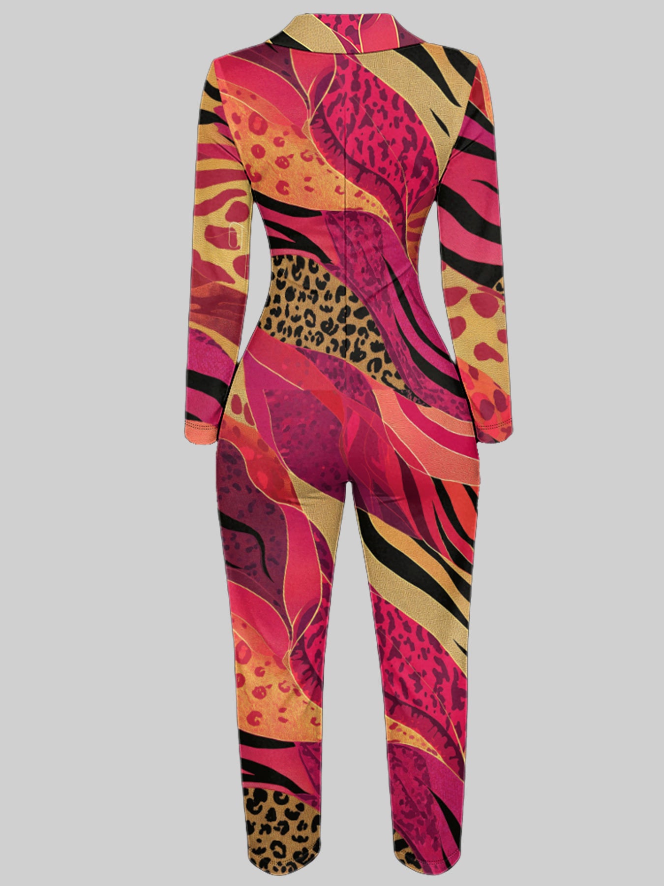 Ladies' Four-Season Long-Sleeved Sexy Jumpsuit | Front Zipper Design, Light Style, Fashionable Full-Print, Perfect for Daily Outings and Casual Wear, Fashionable and Sexy Outfit