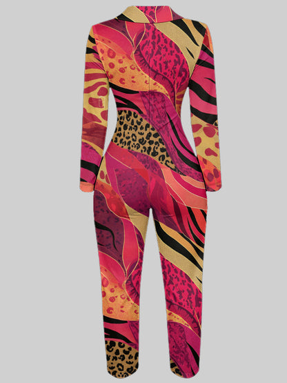 Ladies' Four-Season Long-Sleeved Sexy Jumpsuit | Front Zipper Design, Light Style, Fashionable Full-Print, Perfect for Daily Outings and Casual Wear, Fashionable and Sexy Outfit