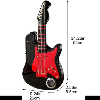 Electric Guitar Shaped Fashionable PU Crossbody Bag for Women, Solid Color, Detachable Shoulder Strap, USB Speaker, Zipper Closure, Polyester Lining, Edge Paint, Hip Hop Style, Detachable Strap, Electric Guitar Bag