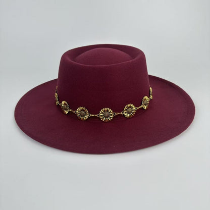 1pc Bohemian-style Unique and Fashionable Felt Hat - Decorated with Exquisite Golden Flower Chain Fedora Hat - Suitable for Daily Street Style, Music Festival Outfits, Bohemian-inspired Looks, Casual Outings and Trendy Season