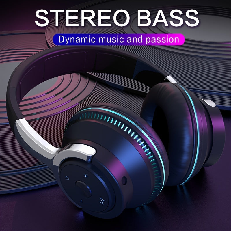 Wireless Headphones, Portable Over Ear Headphones 24 Hours Playtime, With Mic, Clear Calls, FM Radio, Soft-Earpads, LED Light, Support TF Card Play And 3.5MM AUX Cable Wired Connection, Foldable For Travel Home Office Cellpho
