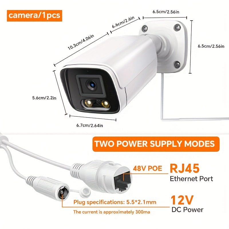 POE gun camera, 8-megapixel camera, full-color night vision, human body detection and one-way audio, outdoor video surveillance camera, RTSP/108°/2.8/mm, IP67 metal shell camera, wired network port connected to NVR, Christma