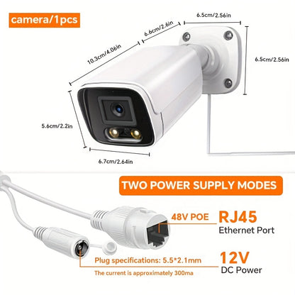 POE gun camera, 8-megapixel camera, full-color night vision, human body detection and one-way audio, outdoor video surveillance camera, RTSP/108°/2.8/mm, IP67 metal shell camera, wired network port connected to NVR, Christma