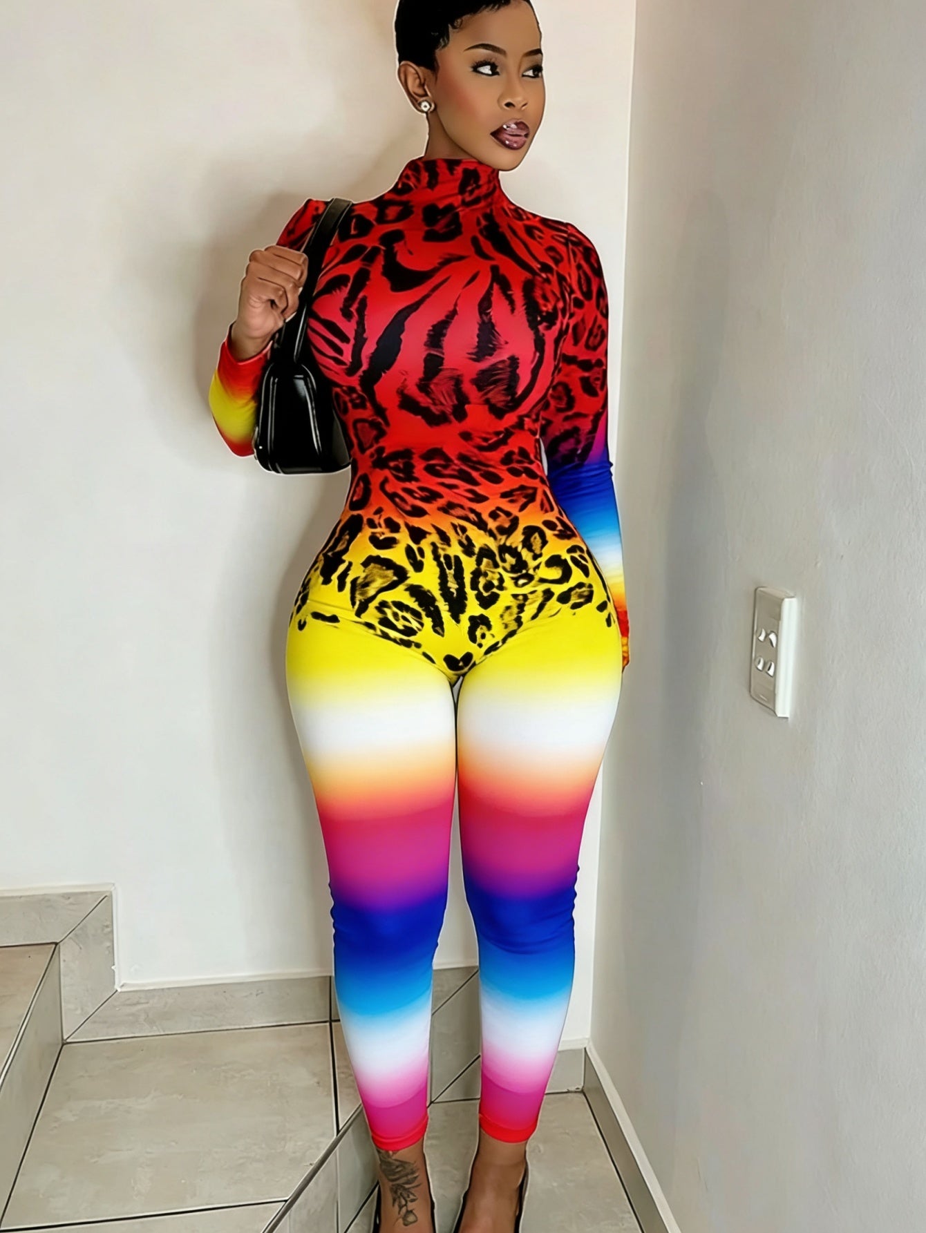 Plus Size - Women'S Luxe Elegant Jumpsuit | Stretchy Comfortable Lightweight, 2D Print Luxe Graffiti Animal Print, All-Season Versatile, Casual & Bold Presence, Crew Neck, All-Over Print