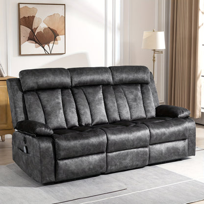 Reclining Sofa-Power Recliner Sofa With Heat And Massage, Recliner Sofa With Drop Down Table, Reclining Couch 3 Seater For Living Room, Home Theater Seating With Cup Holders, USB & Type-C Ports (Grey)