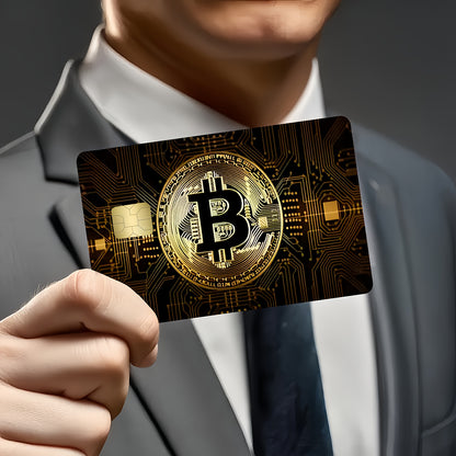 2pcs Golden Design Bitcoin Theme Waterproof Stickers, Ultra-Thin High-Quality Scratch-Resistant Card Skins for Credit/Debit Cards, Bank Cards & Public Transport, Removable Self-adhesive Decorative Stickers (ideal Gift For Men