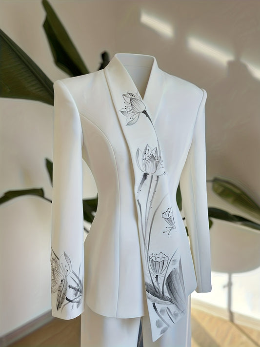 Spring/Autumn Women'S for Print Suit Set Office Fashion Long Sleeve Lapel Jacket Casual Straight Leg Pants, Spring Fashion, Elegant Style, Stylish Suit, Highquality Fabric, Women'S Suit, Professional Women