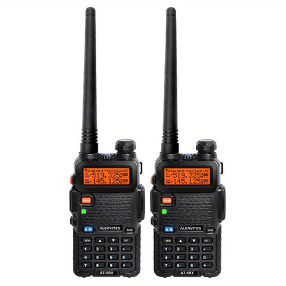 2-Pack ALERVITES Multi-Band Ham Radio Handheld - Remote Walkie-Talkies with AT-5RX Upgrade Technology, Portable Two-Way Radios for Adults, Camping, Hiking, Travel, Frequency Copy, Airband Compatible, USB Rechargeable, Black,