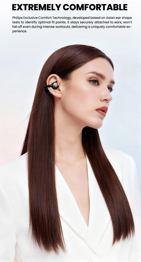 Philips True Wireless Bluetooth Headphones, Open Wireless Earbuds, Ear Clip Wireless Earbuds, for iPhone and Android, Comfortable to Wear, Bluetooth 5.4, 46 Hours of Playtime, Stereo Bass, LED Battery Display, ENC Dual Noise