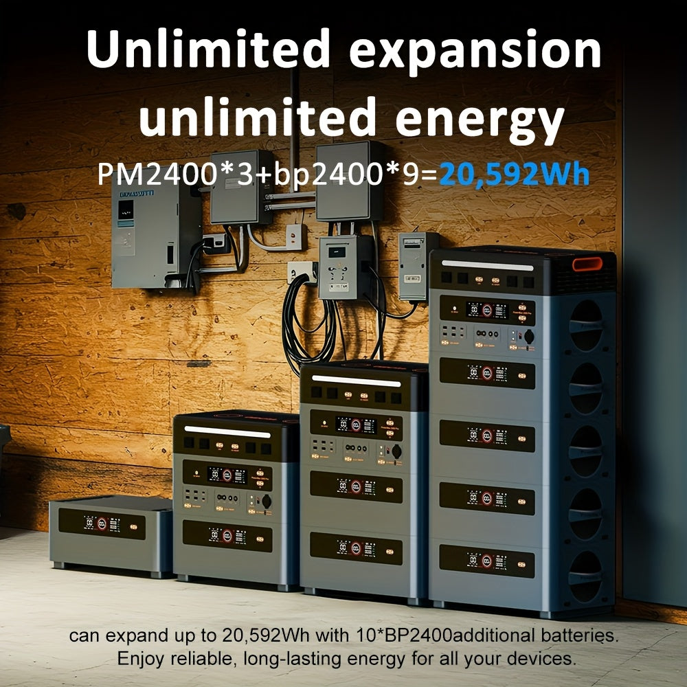 OSCAL 1872Wh Solar Generator 2400W(4800W Peak) LiFePO4 Portable Power Station PowerMax 2400 Full Charging, APP Control Battery Backup For Home, Camping & RVs With Solar Charger