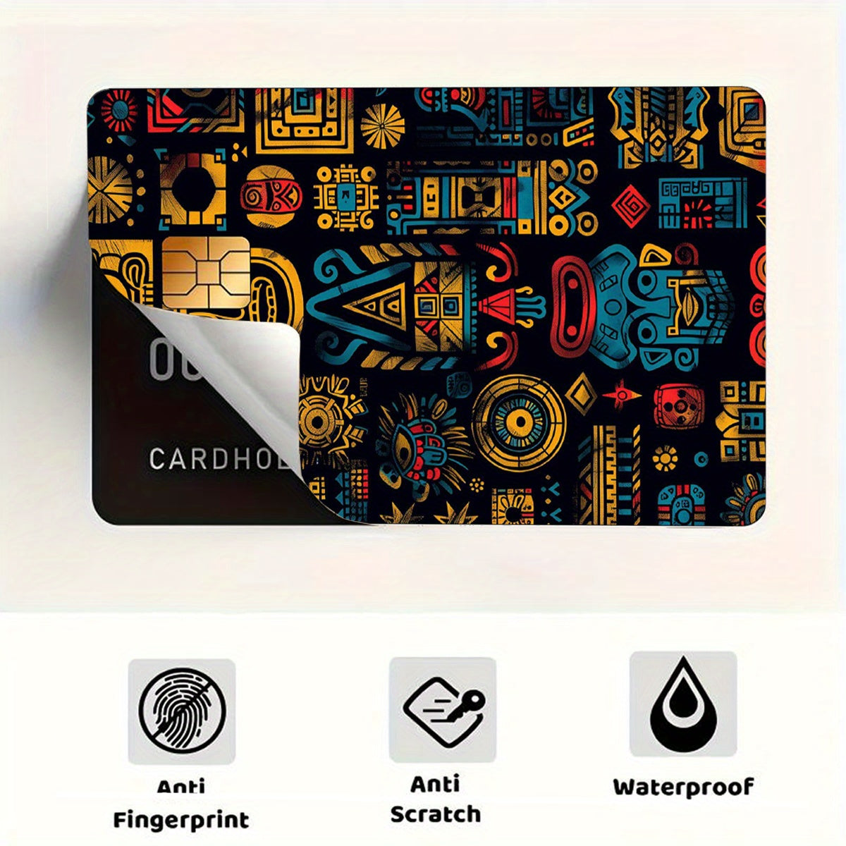Mythical Mayan Totem Stickers, Featuring 4 Unique Designs, Durable Privacy Stickers Made of PVC Material, Suitable for Credit Cards, Transit Passes, Debit Cards, Keys, and More, Protects Bank Cards, Perfect as Party Favors an