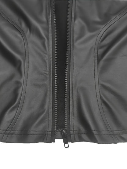 Women's Fashion Slim-Fit Full-Zip Jacket for Autumn & Winter - Elegant Stand-Up Collar Long-Sleeve Casual Coat, Suitable for Daily Wear & Motorcycle Riding