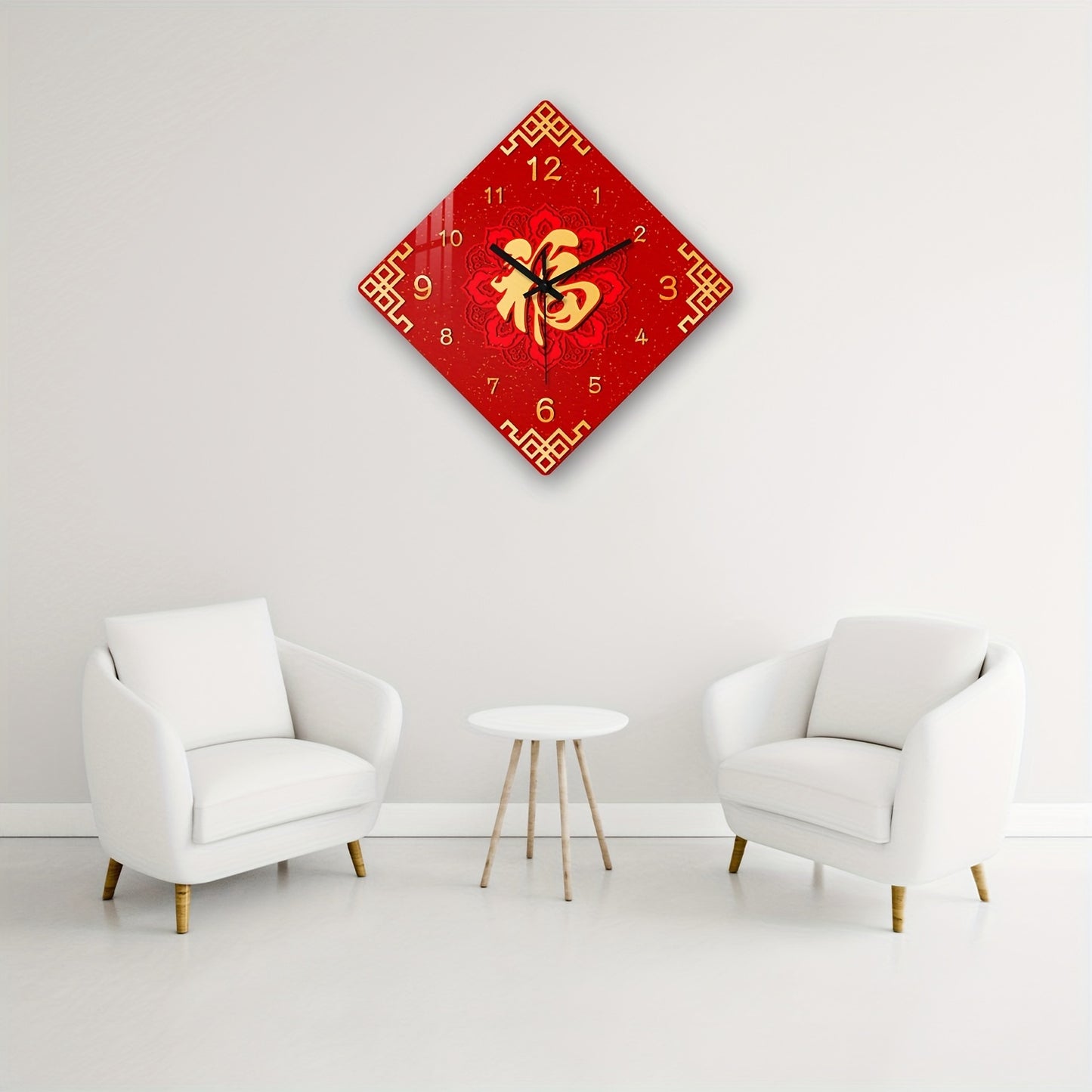 1pc Constantplanet 16-inch Chinese Fu Character Tempered Glass Wall Clock, Silent Quartz Movement, Battery Powered (AA Not Included), Round Religious Theme Decor for Living Room, Bedroom, Dining Area