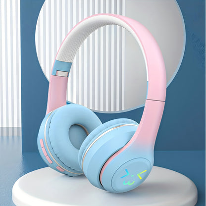 GENAI GT-630 Wireless Headset with LED Colorful Aura Lights, HiFi Stereo, Active Noise Reduction, Ultra-Long Battery Life, Low Gaming Latency, Foldable Design for Mobile Phones, Computers, Gaming, Work, Study, and Travel - Id