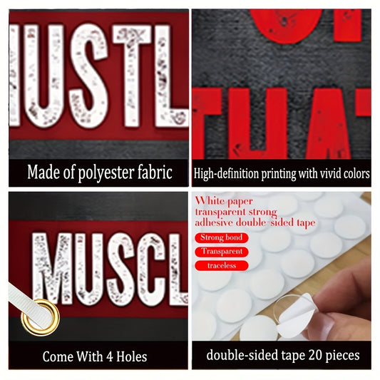 4pcs Inspirational Gym Motivation Posters - "How Bad Do You Want It?", "Make Muscles Not Excuses", "Pain Today, Power Tomorrow", "Hustle for That Muscle" - Durable Polyester, Modern Style, Perfect for Home Gym, School, or Chu