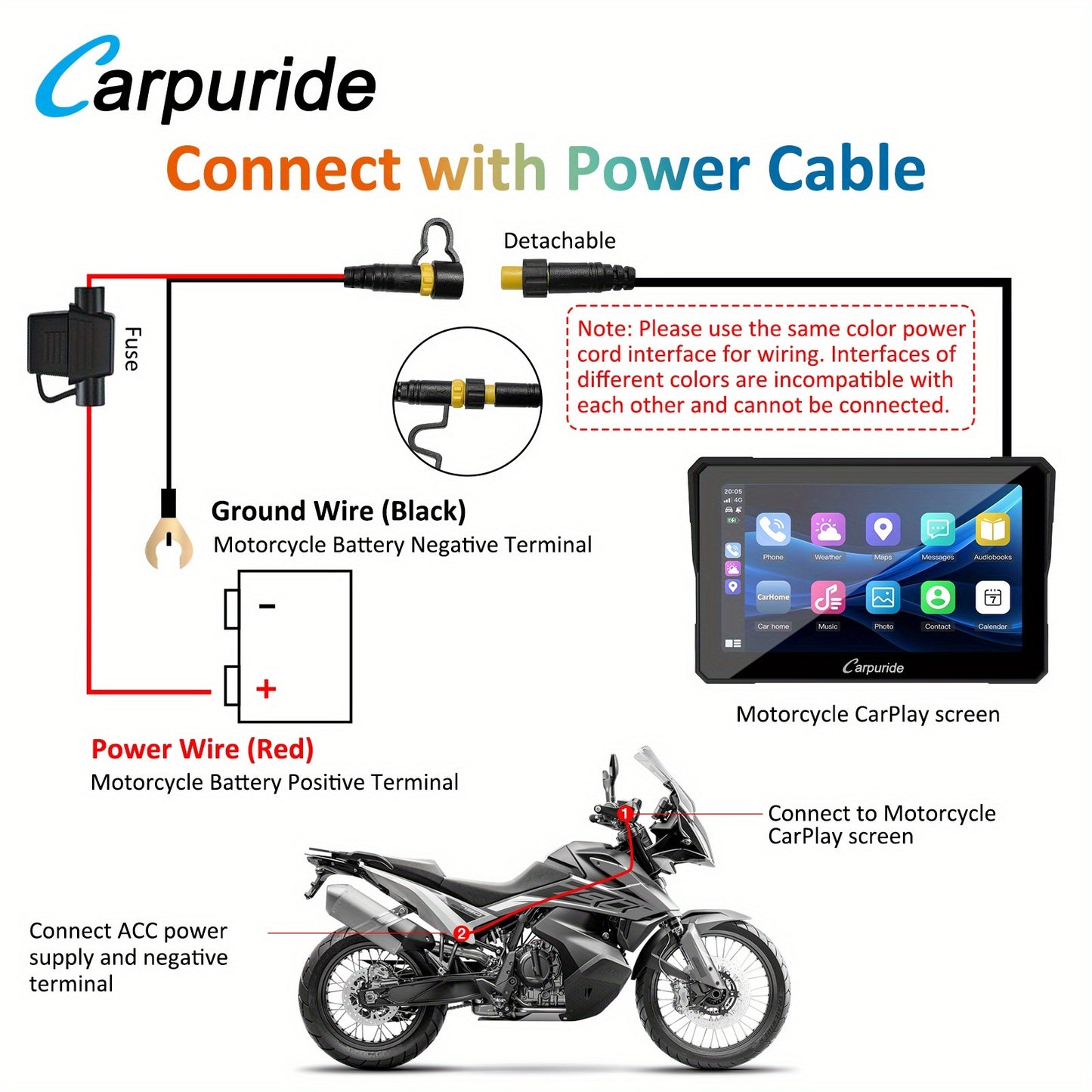Carpuride W702 Wireless Carplay & Android Auto Screen for Motorcycle, 7 Inch IPS Touch Screen, Dual B-T, Built-in EQ, Car GPS, Voice Control, Siri, G00gle Assistant, IP67 Waterproofing, Navigation GPS, Easy to Install,