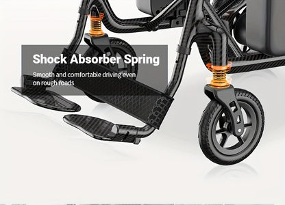 100% Carbon Fiber Electric Wheelchair 28lbs Ultra-Light Foldable No Assembly Required Dual Batteries 28-Mile Range All-Terrain Capable And FAA Approved