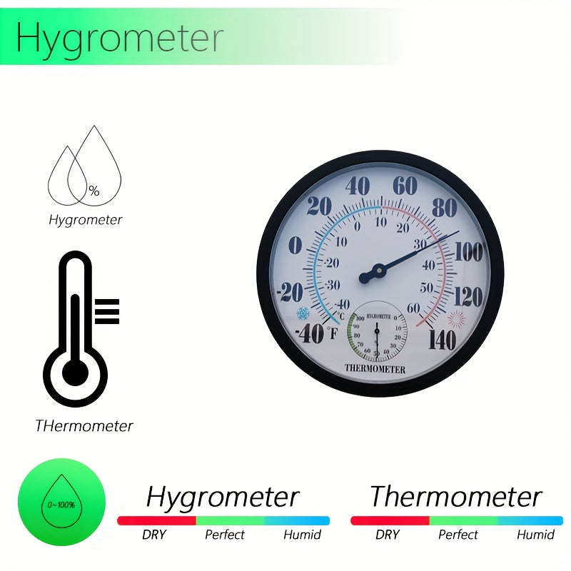 1pc 25cm Dual-Panel Thermometer with Black Frame - Accurate Temperature & Humidity Measurement, Stylish American Design, Durable Acrylic, Ideal for Home, Office, and Indoor Use, Office Decor | Modern Wall Clock | Durable Acry