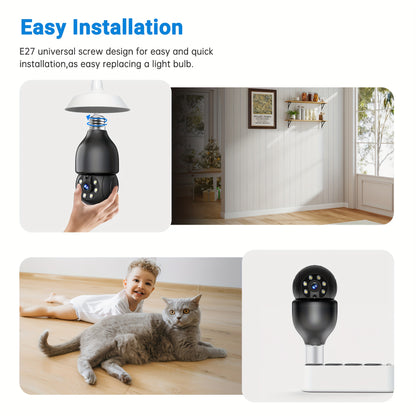 2K FHD Smart Bulb Security Camera - Wireless Indoor Light Socket Cam With 360° Panoramic PTZ, 5G/2.4G WiFi, Motion Tracking & Auto Alerts, Color Night Vision & Two-Way TalkFHD