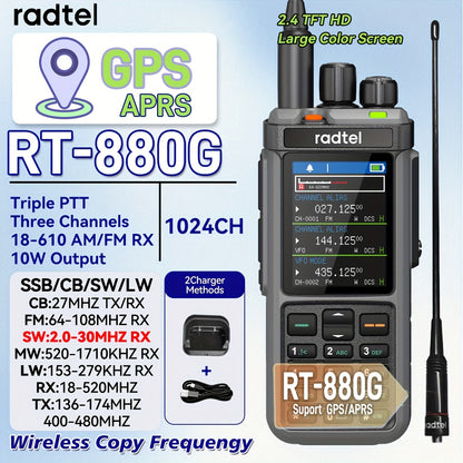 10W APRS GPS Ham Radio, RT-880G Full Band Amateur Radio With Cross Band Repeater, SSB CB USB LSB, 1024 Channels Walkie Talkie For Outdoor Emergency Survival Gear, Type-C Charging
