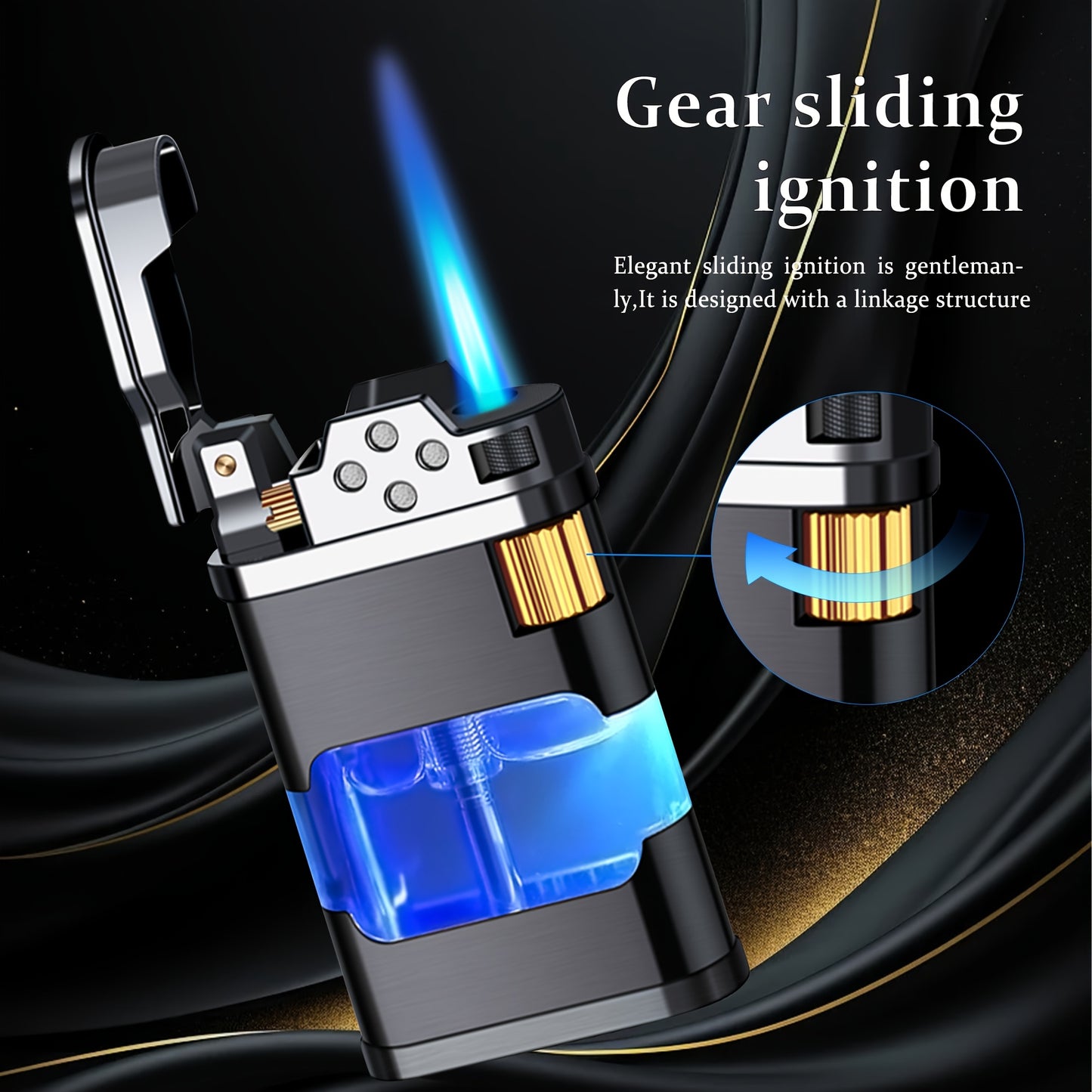 Windproof Blue Flame Butane Lighter with Transparent Gas Chamber & Wheel Ignition - Ergonomic Outdoor Lighter for Camping, Hiking, Candles - Durable Metal Construction, Perfect Gift for Dad, Boyfriend (No Butane Gas Included)