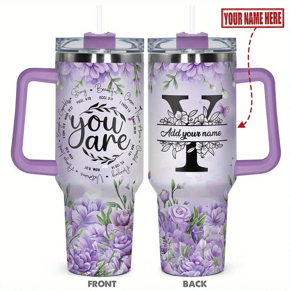 1pc Personalized Name & Motivational Quote Tumbler 40oz with Lid - Custom Stainless Steel Cup, Insulated for Hot/ Drinks, Custom Name/Date/Message Gift for /Men, Birthdays, Christmas, Valentines, Teachers, Coworkers