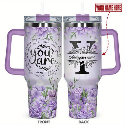 1pc Personalized Name & Motivational Quote Tumbler 40oz with Lid - Custom Stainless Steel Cup, Insulated for Hot/ Drinks, Custom Name/Date/Message Gift for /Men, Birthdays, Christmas, Valentines, Teachers, Coworkers