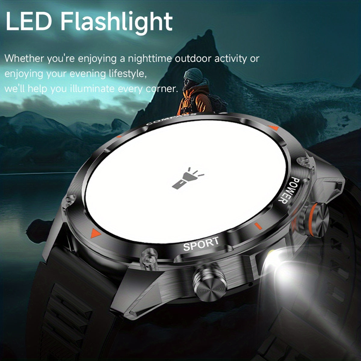 COIUSOR Smart Watch with 1000mAh Long Battery Life, High Quality, 1.46" HD Screen, Wireless 5.0, Built-in Flashlight, Wireless Calling, Step/Distance/Calorie Tracker, -like Navigation, Music Control & Smart Alarm - / Compatib