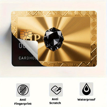 Golden Texture Synthetic Gemstone VIP Sticker Set, 2pcs Durable Privacy Stickers Made of PVC Material, Suitable for Credit Cards, Transit Cards, Debit Cards, etc., Protects Bank Cards from Scratches, Removable Self-Adhesive D