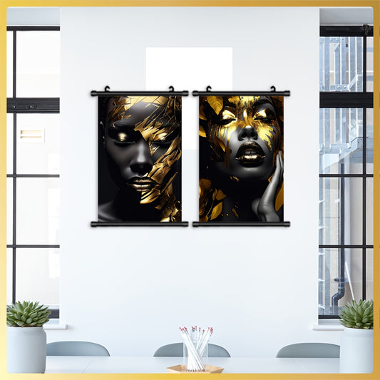 Room Decor 3pcs Set of Unframed African Women Art Deco Canvas Prints, 40x60cm, High-Quality Polyester Fiber Ink, Odorless & Fade-Resistant - Indoor/Outdoor Wall Art Decor - For Art Lovers & Home Decor Enthusiasts - Perfect Gi