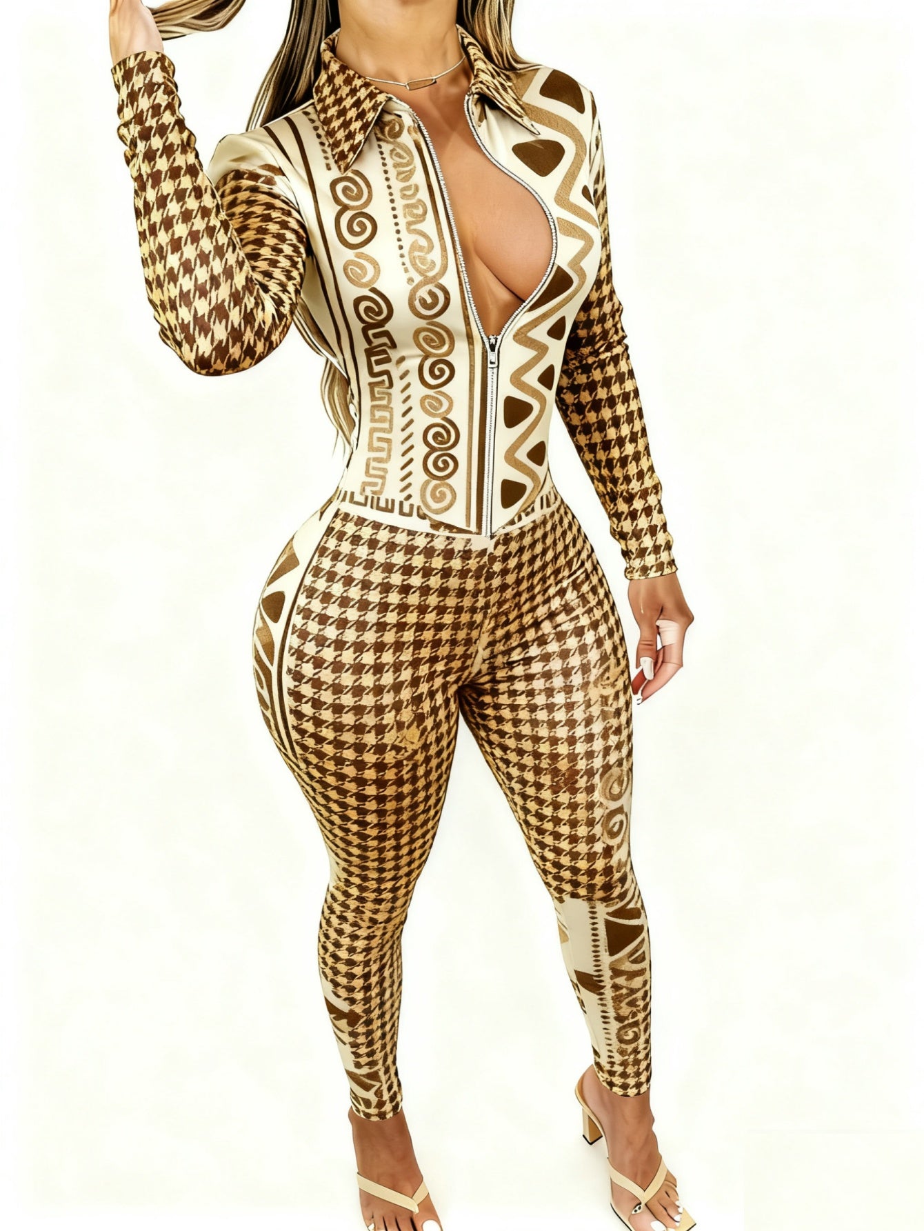 Women'S 4-Season Long Sleeve Jumpsuit | Zipper Design, Lightweight Style with Cute Animal Print, Perfect for Daily Outings & Casual Wear