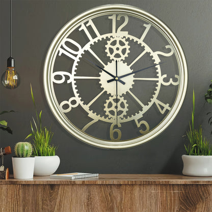 A simple and atmospheric style metal gear wall clock with silent design, suitable for corridors, porches, living rooms, bedrooms, teachers, kitchens, offices, Christmas, Halloween, housewarming, holiday parties, etc