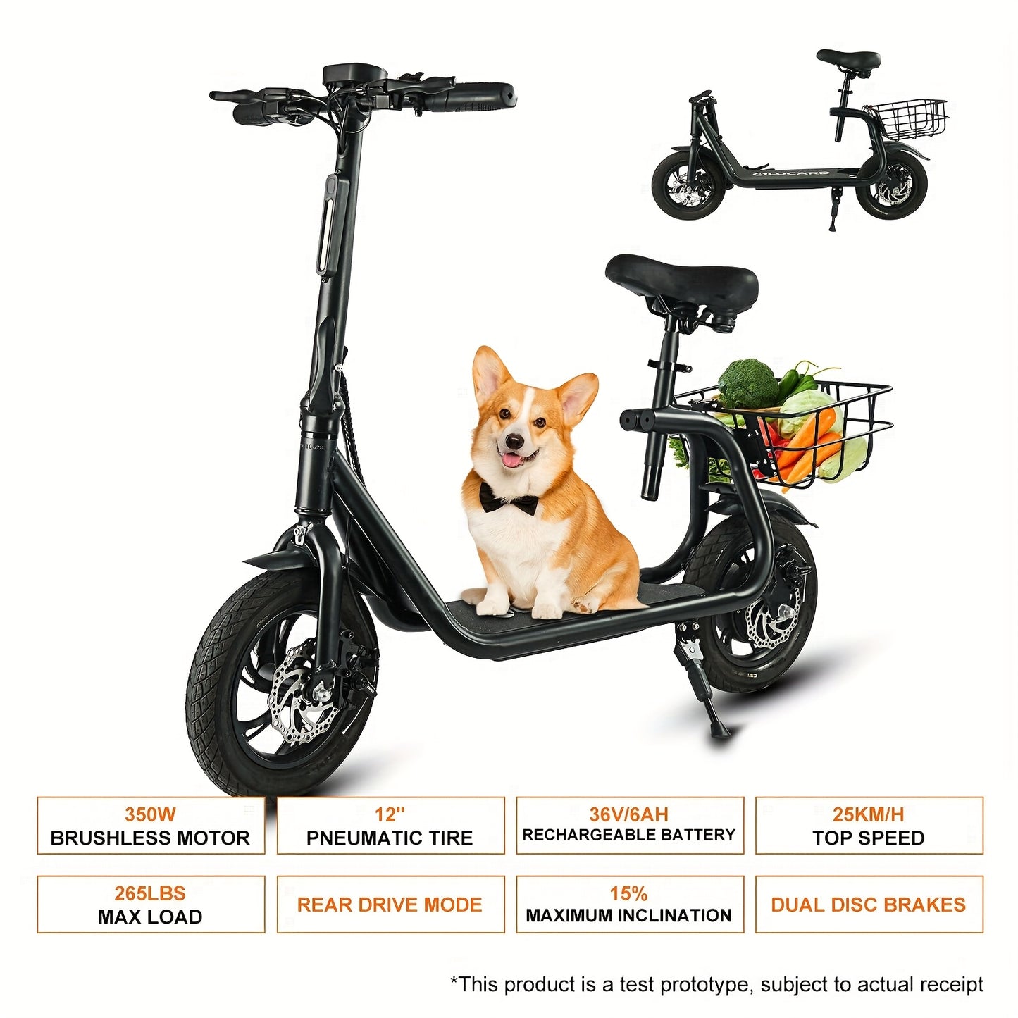 Folding Electric Scooter - 350W Motor, Portable Electric Scooter for Urban Use, 6AH/7.5AH Lithium Batteries, 25km Range & 25km/h Top Speed, 12"/14" Inflatable Tires, Front/Rear Disc Brakes+ Rear E-Brake, 264.55LB Max Load, Su