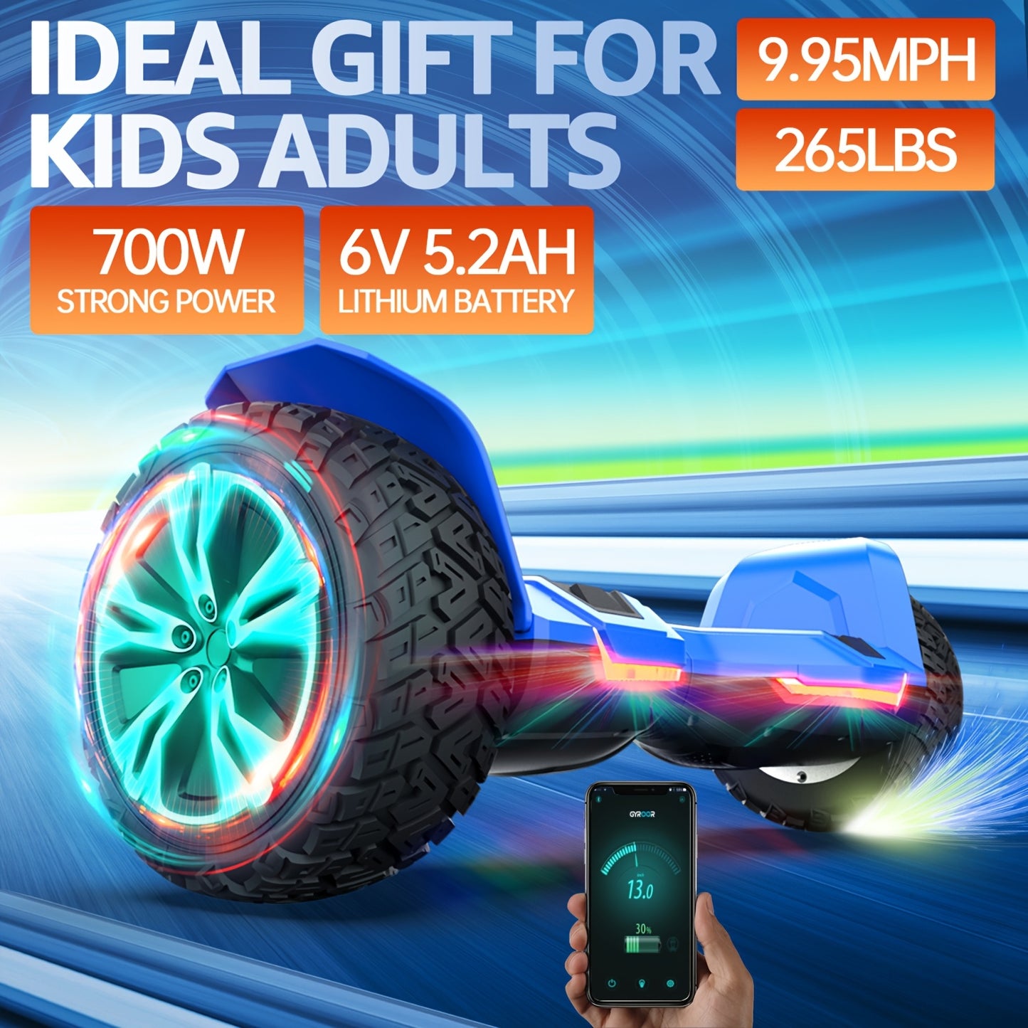 Warrior 8.5" All-Terrain Off-Road Electric Balance Scooter with LED Lights & Music Speakers | Perfect Gift for Teens, Families & Friends | Experience Thrilling Outdoor Adventures!, Electric Scooter for Women, Scooter for Men,