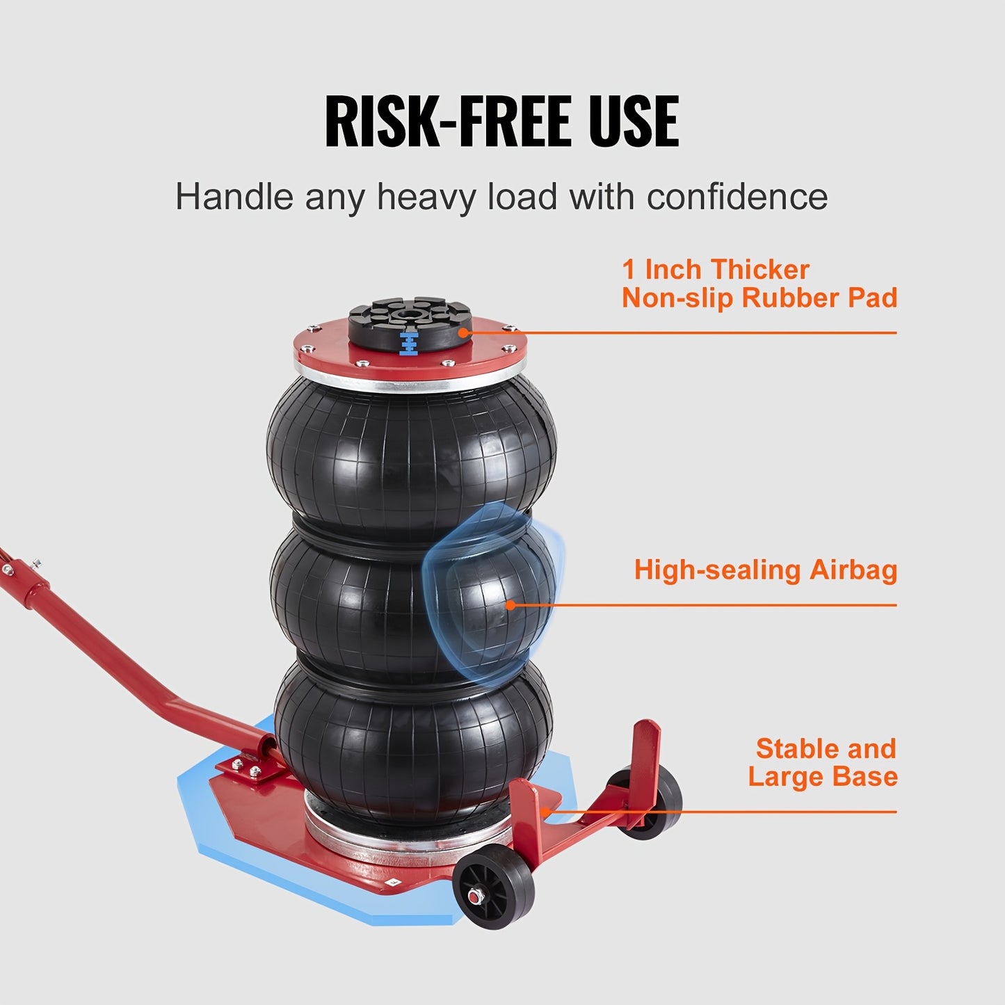Happybuy Air Jack, 3 Ton/6600 Lbs Capacity, Triple Bag, Includes Six Steel Pipes, Elevates to 17.7 Inch/450mm, Quick 3-5 Second Lift, Pneumatic Jack with Extended Handles for Vehicle, Garage
