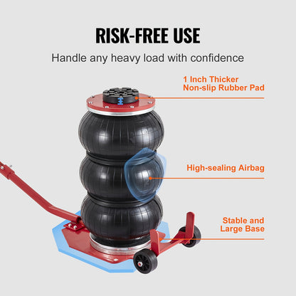Happybuy Air Jack, 3 Ton/6600 Lbs Capacity, Triple Bag, Includes Six Steel Pipes, Elevates to 17.7 Inch/450mm, Quick 3-5 Second Lift, Pneumatic Jack with Extended Handles for Vehicle, Garage
