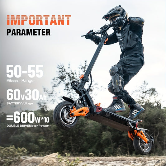 Adult Electric Scooter with 60V 30Ah Battery & 50-55 Mile Range - Heavy-Duty 397 Off-Road All-Terrain Commuter, One-Button Folding System, Dual Suspension & Disc Brakes, Compatible with 100-240V AC Power ( Plug) - for long-ra