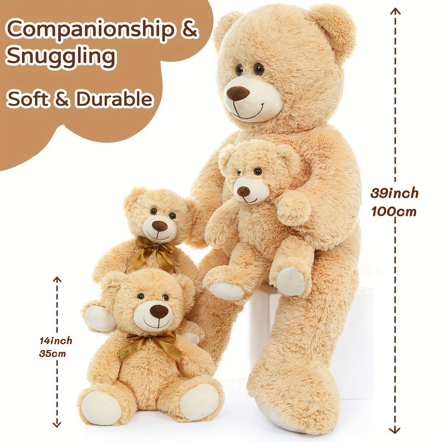 MaoGoLan Giant Teddy Bear Mommy And Baby Bear Soft Plush Bear Stuffed Animal for Teddy Bear Baby Shower, Tan, 39 Inches,  Cute Stuffed Animal, Huggable Plushie, Cozy Plush, Highquality Stuffing, Large Teddy Bear, Animal Lover