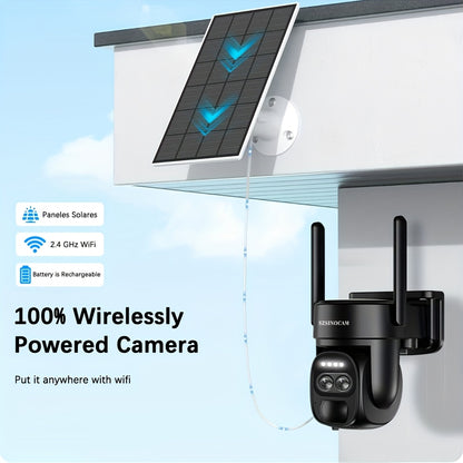 Solar-Powered PTZ Security Camera with 8x Zoom Dual Lens, 360° Auto Tracking, Human Detection, Two-Way Talk, Wireless WiFi, PoE Camera, Solar Panel, Outdoor Surveillance System for Home/Office/Business - Continuous Recording