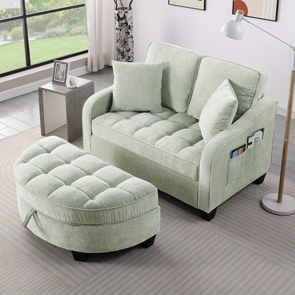 Modern Green Chaise Sofa Bed with Storage Footrest & Cushions - Space-Saving Convertible Couch, Foam-Padded Cushioning, Engineered Frame, Easy Assembly for Small Apartments, Living Room & Bedroom Furniture