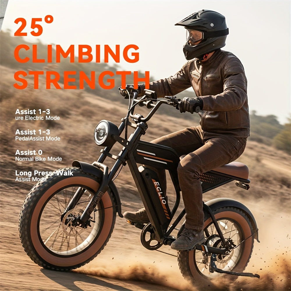 ECLIO F02 Electric Bike for Adults, 20"×4" Tire Ebike, Electric Bicycle with 48V 13Ah Removable Battery, 749W Brushless Motor, 20MPH EBike, 80-Mile Range for All Terrain, Dual Suspension and Hydraulic Brakes