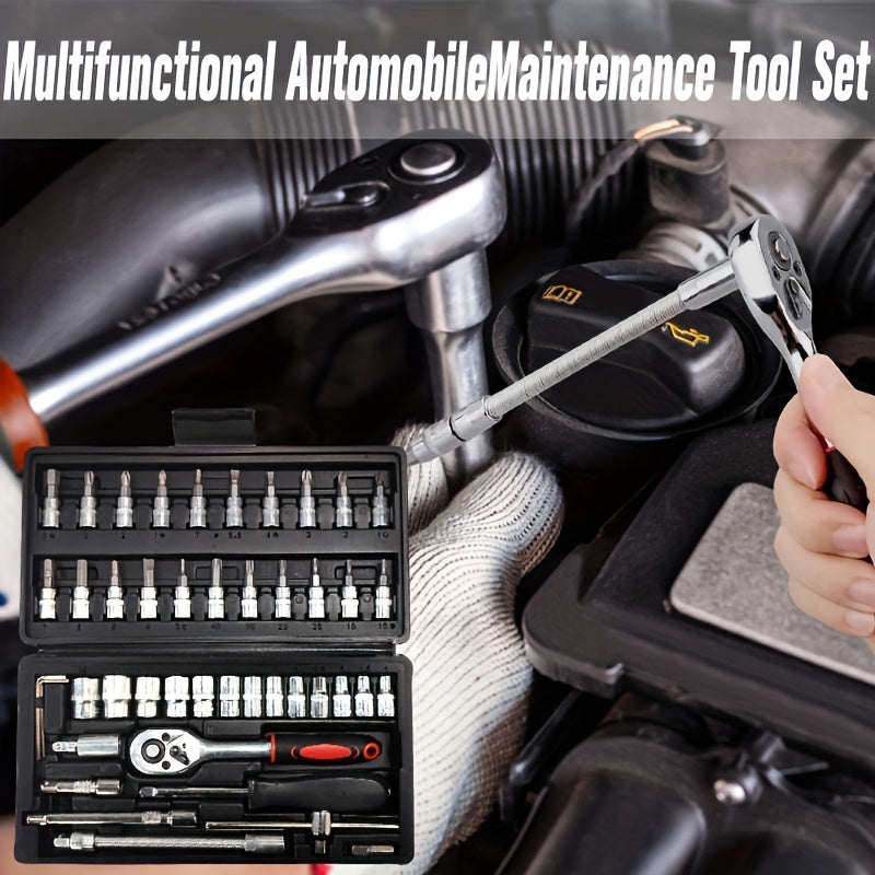 High-end Professional 45+1/44+2pcs Tool Set, Auto/bicycle Repair Machinery Kit, 1/2 Inch *1/4 Inch 3/8 Inch Drive Depth And Standard Wrench Set, Race-grade Auto Parts Repair Ratchet Wrench And Other Auto Repair Accessories To