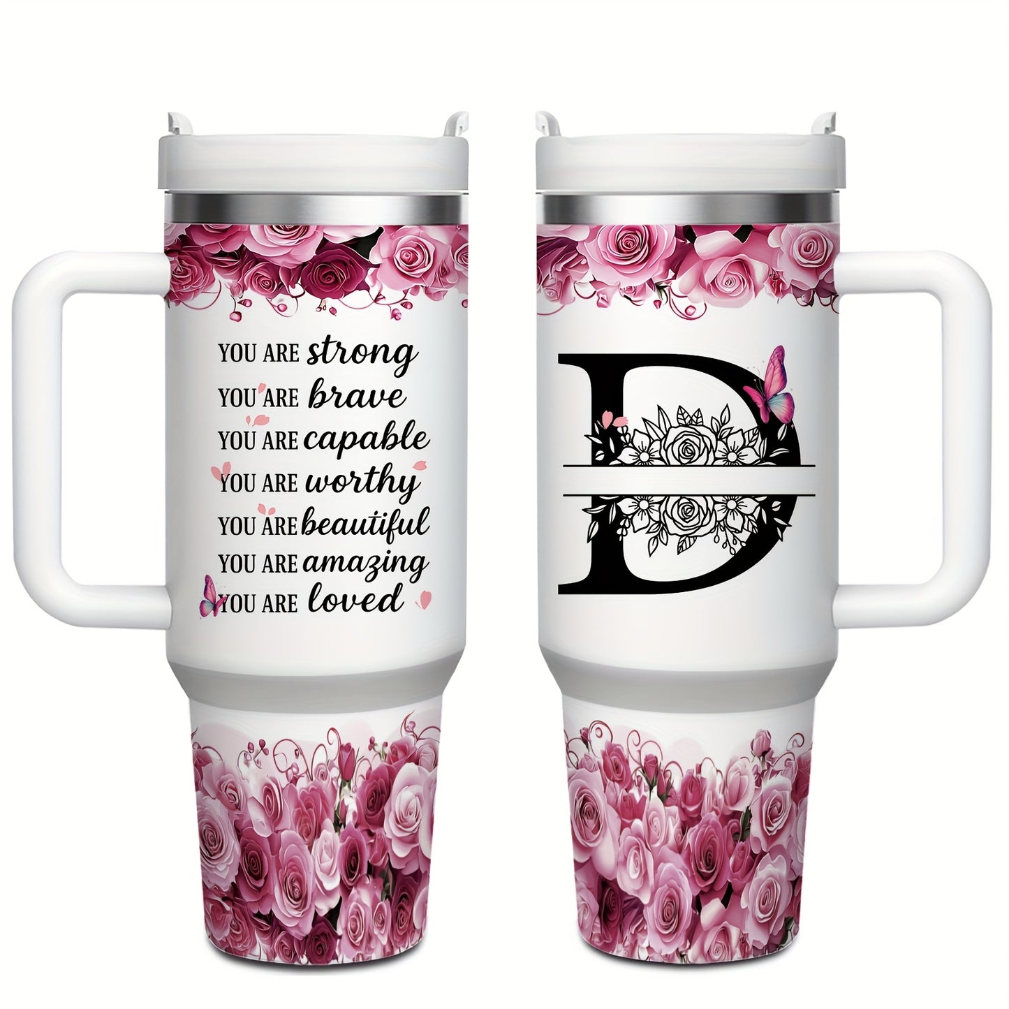 MIKENDA 1pc 40oz "A-Z Custom Letters & Name" Stainless Steel Travel Cup with Lid And Straw. Coffee Cup, Kitchen Drinkware. Great Gift for Women, Friends, Parents.for Mother's Day, Holidays. for Home & Outdoor Use.Halloween &