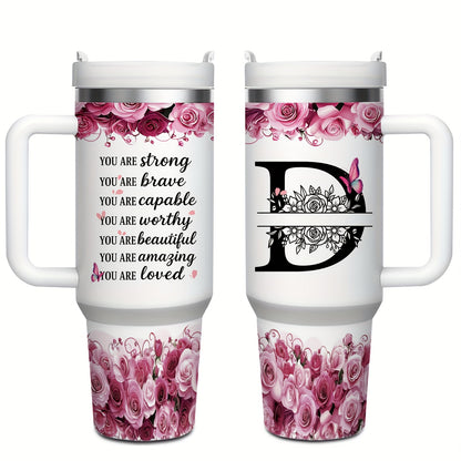 MIKENDA 1pc 40oz "A-Z Custom Letters & Name" Stainless Steel Travel Cup with Lid And Straw. Coffee Cup, Kitchen Drinkware. Great Gift for Women, Friends, Parents.for Mother's Day, Holidays. for Home & Outdoor Use.Halloween &